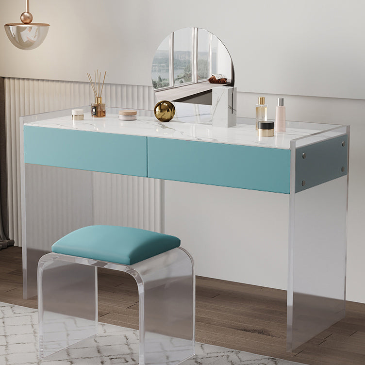 Marble /Acrylic Contemporary Makeup Vanity Set With 2 Drawer for Bedroom