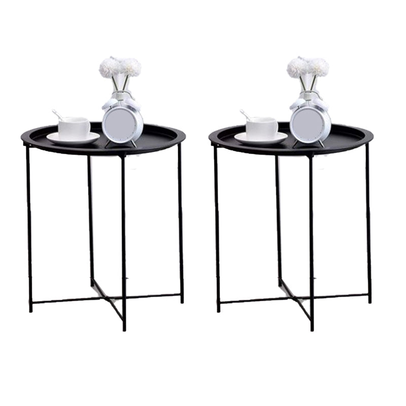 Mid-Century Round Tray Top Side Table Metal Cross Legs End Table Black 2 Clearhalo 'Coffee & Accent Tables' 'End & Side Tables' 'end_side_tables' 'furn' 'furn_end_side_tables' 'Furniture' 'Living Room Furniture' 5567408
