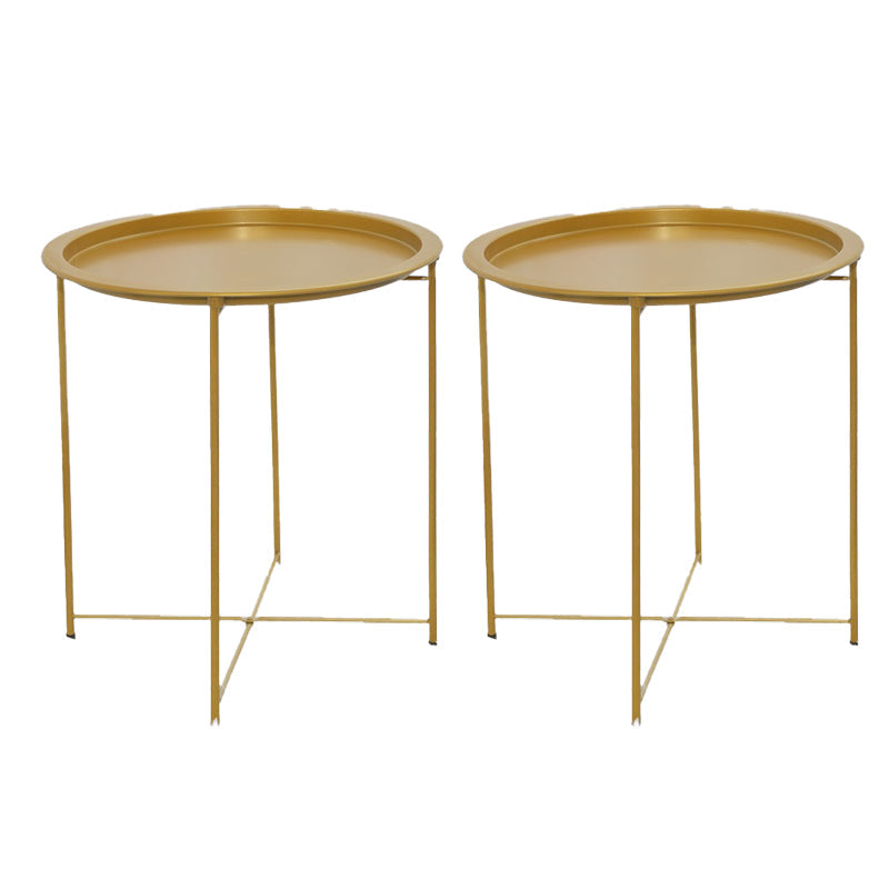 Mid-Century Round Tray Top Side Table Metal Cross Legs End Table Gold Folding 2 Clearhalo 'Coffee & Accent Tables' 'End & Side Tables' 'end_side_tables' 'furn' 'furn_end_side_tables' 'Furniture' 'Living Room Furniture' 5567410