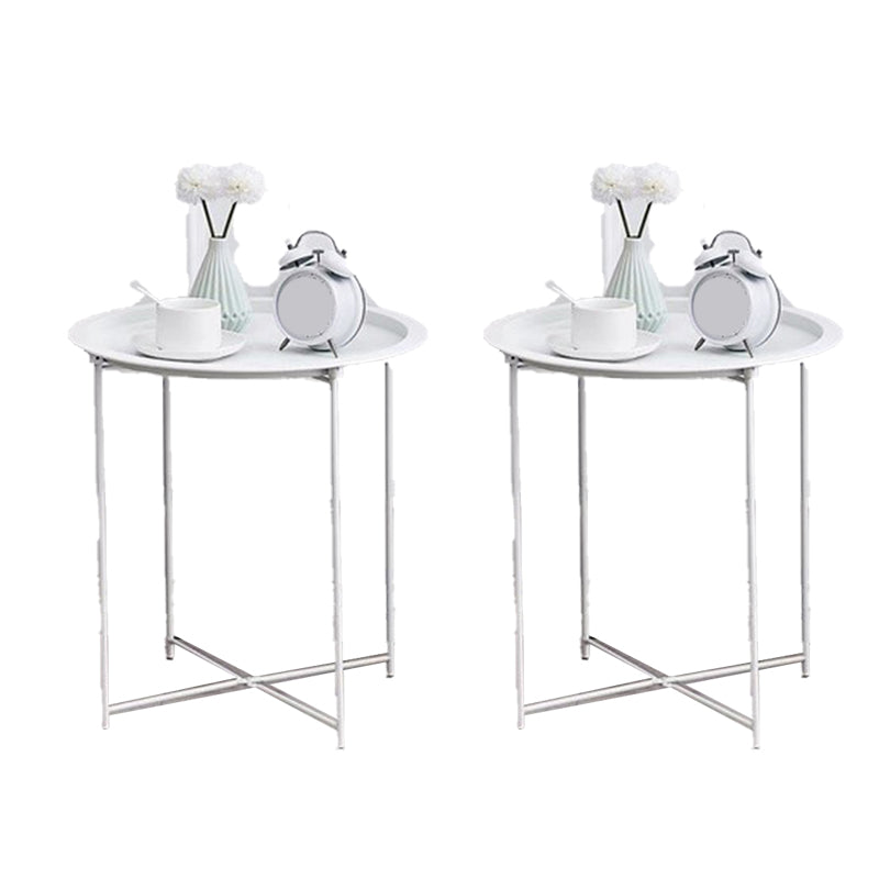 Mid-Century Round Tray Top Side Table Metal Cross Legs End Table White 2 Clearhalo 'Coffee & Accent Tables' 'End & Side Tables' 'end_side_tables' 'furn' 'furn_end_side_tables' 'Furniture' 'Living Room Furniture' 5567416