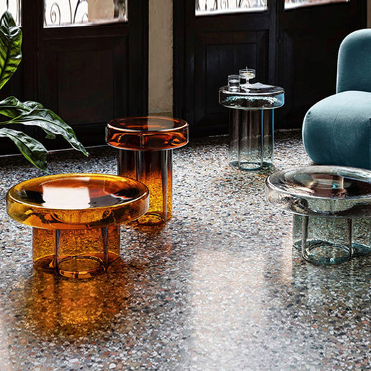 Tabella di accento laterale in vetro rotondo contemporaneo tavolo laterale.