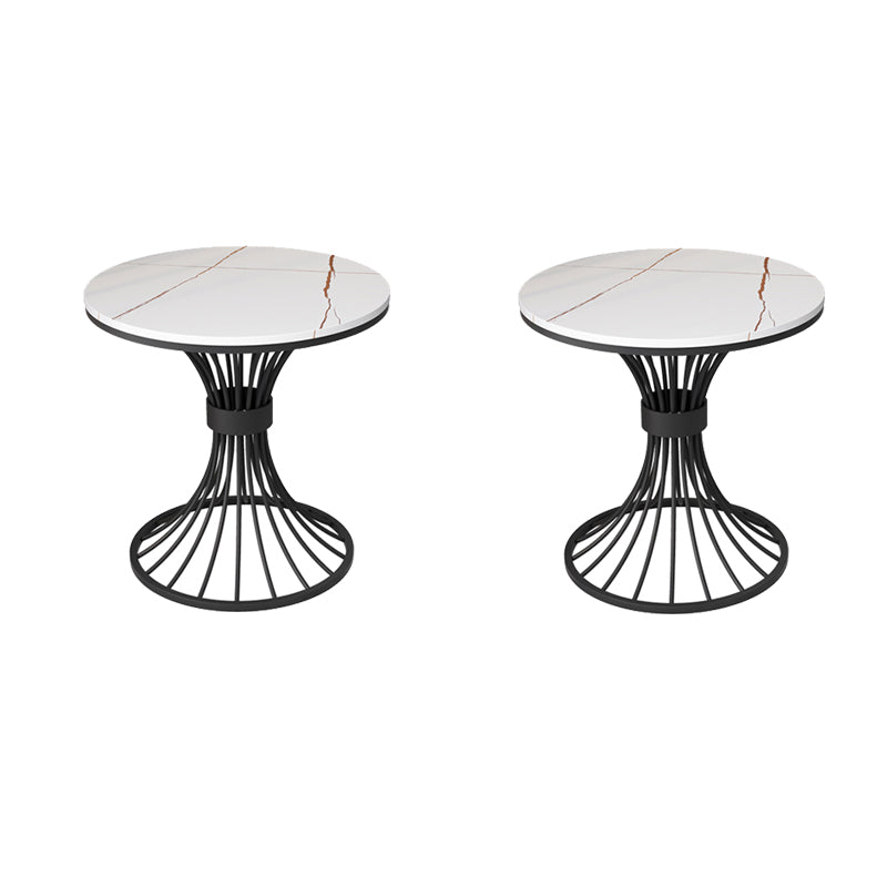 Modern Round Marble Top Side Table Ironcraft Pedestal End Table Black-White 2 Clearhalo 'Coffee & Accent Tables' 'End & Side Tables' 'end_side_tables' 'furn' 'furn_end_side_tables' 'Furniture' 'Living Room Furniture' 5567533