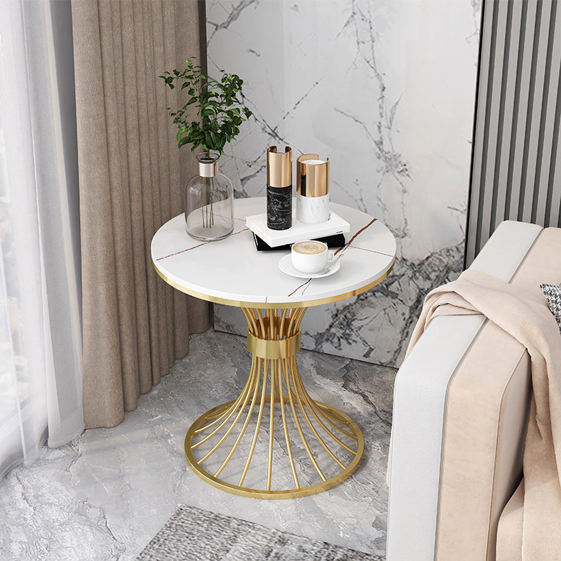 Modern Round Marble Top Side Table Ironcraft Pedestal End Table Clearhalo 'Coffee & Accent Tables' 'End & Side Tables' 'end_side_tables' 'furn' 'furn_end_side_tables' 'Furniture' 'Living Room Furniture' 5567534