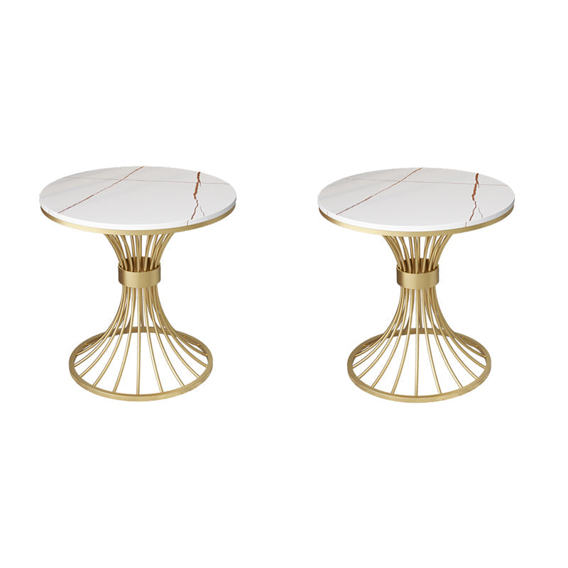 Modern Round Marble Top Side Table Ironcraft Pedestal End Table Gold-White 2 Clearhalo 'Coffee & Accent Tables' 'End & Side Tables' 'end_side_tables' 'furn' 'furn_end_side_tables' 'Furniture' 'Living Room Furniture' 5567535