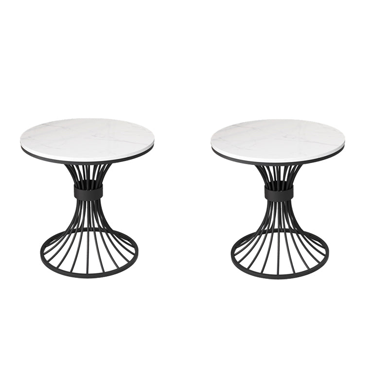 Modern Round Marble Top Side Table Ironcraft Pedestal End Table Beige Black 2 Clearhalo 'Coffee & Accent Tables' 'End & Side Tables' 'end_side_tables' 'furn' 'furn_end_side_tables' 'Furniture' 'Living Room Furniture' 5567536