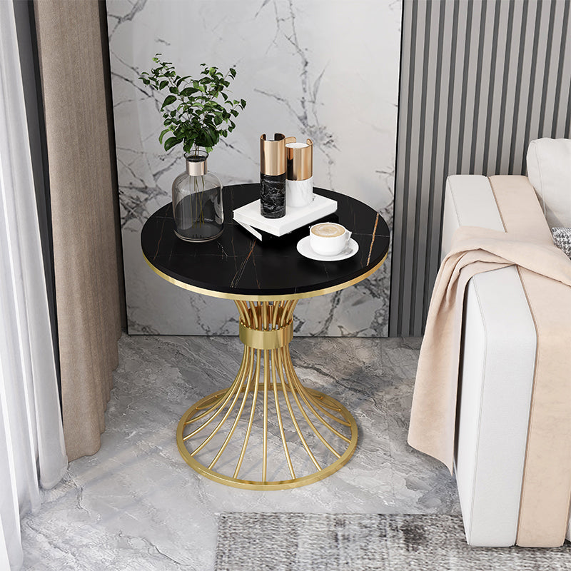Modern Round Marble Top Side Table Ironcraft Pedestal End Table Clearhalo 'Coffee & Accent Tables' 'End & Side Tables' 'end_side_tables' 'furn' 'furn_end_side_tables' 'Furniture' 'Living Room Furniture' 5567537