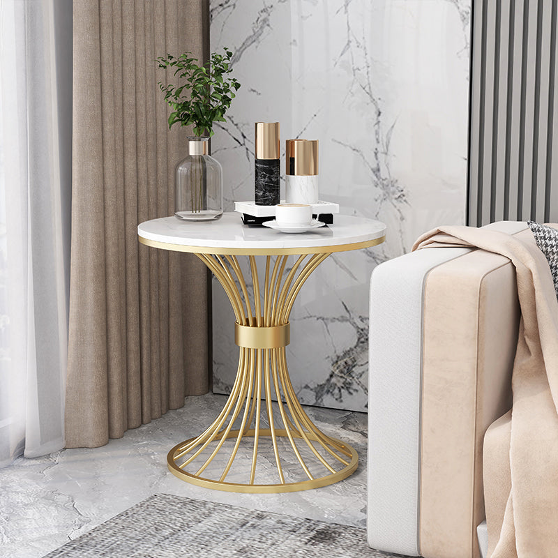 Modern Round Marble Top Side Table Ironcraft Pedestal End Table Clearhalo 'Coffee & Accent Tables' 'End & Side Tables' 'end_side_tables' 'furn' 'furn_end_side_tables' 'Furniture' 'Living Room Furniture' 5567538
