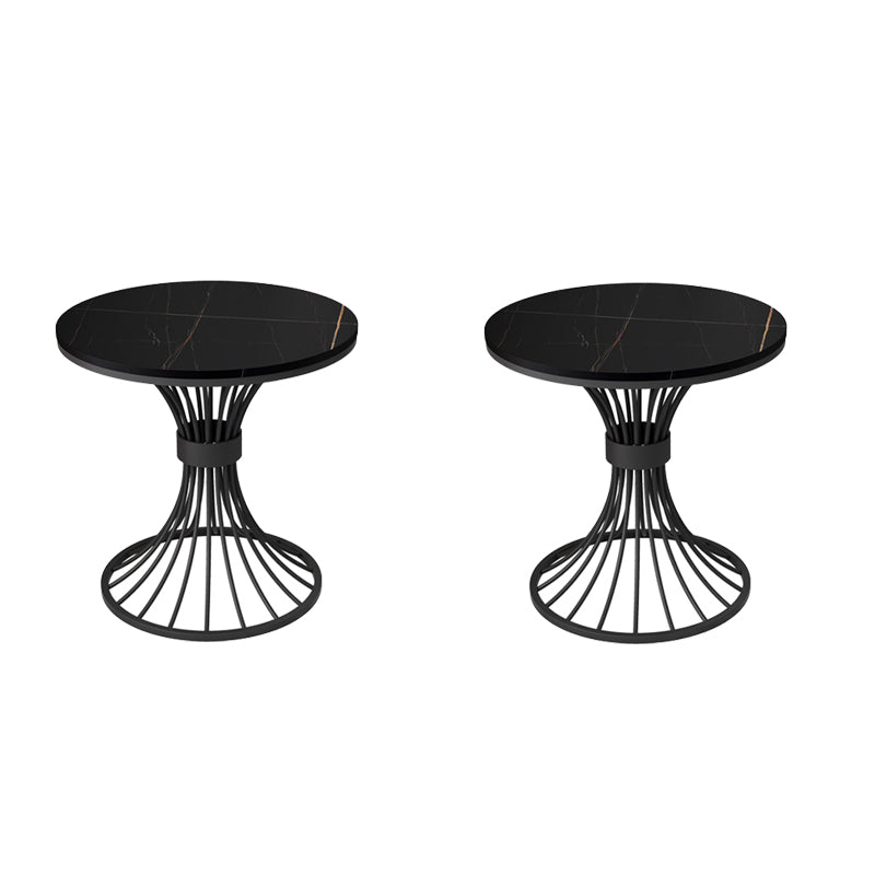 Modern Round Marble Top Side Table Ironcraft Pedestal End Table Black 2 Clearhalo 'Coffee & Accent Tables' 'End & Side Tables' 'end_side_tables' 'furn' 'furn_end_side_tables' 'Furniture' 'Living Room Furniture' 5567539