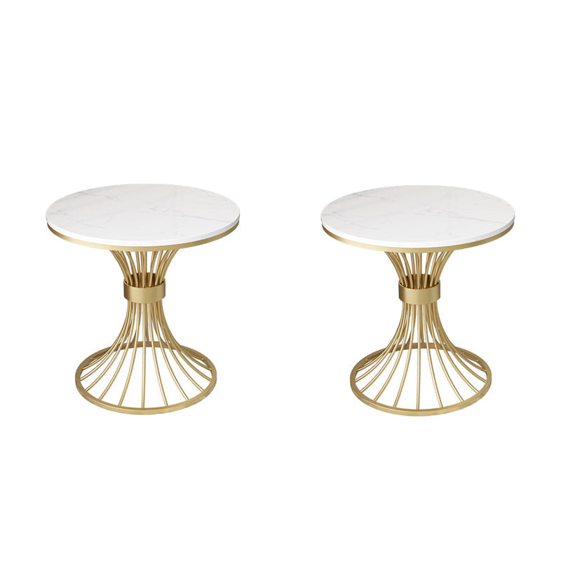Modern Round Marble Top Side Table Ironcraft Pedestal End Table Beige Gold 2 Clearhalo 'Coffee & Accent Tables' 'End & Side Tables' 'end_side_tables' 'furn' 'furn_end_side_tables' 'Furniture' 'Living Room Furniture' 5567540