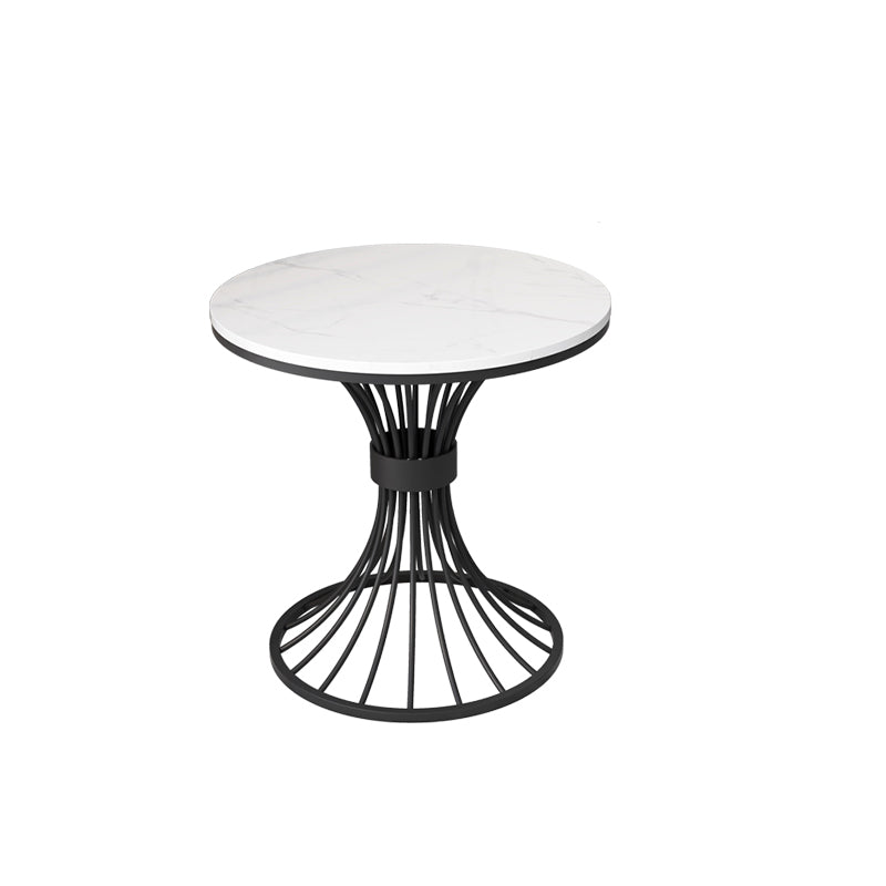 Modern Round Marble Top Side Table Ironcraft Pedestal End Table Beige Black 1 Clearhalo 'Coffee & Accent Tables' 'End & Side Tables' 'end_side_tables' 'furn' 'furn_end_side_tables' 'Furniture' 'Living Room Furniture' 5567548