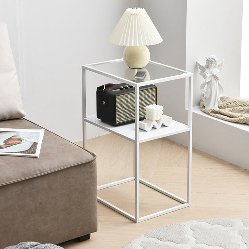 Modern 15.7-inch Rectangular Glass Top Side Table Iron Frame End Table with Shelf
