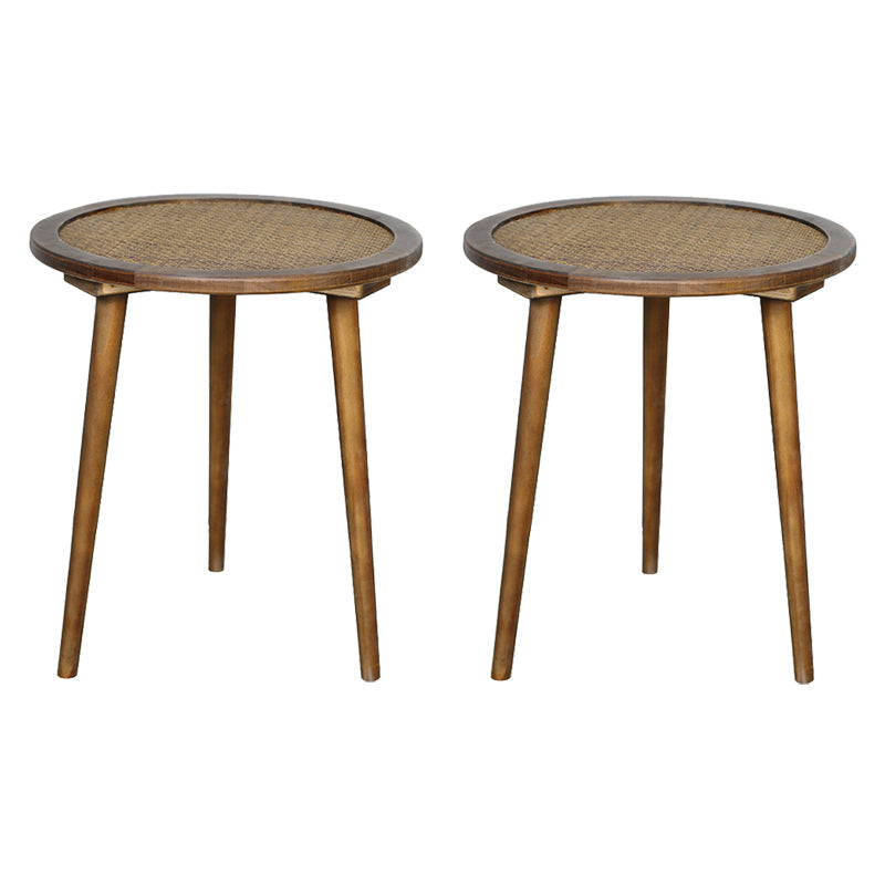French Rustic Round Rattan Top Side Table 3 Legs Wooden End Table 18"L x 18"W x 20.5"H Brown 2 Clearhalo 'Coffee & Accent Tables' 'End & Side Tables' 'end_side_tables' 'furn' 'furn_end_side_tables' 'Furniture' 'Living Room Furniture' 5567616