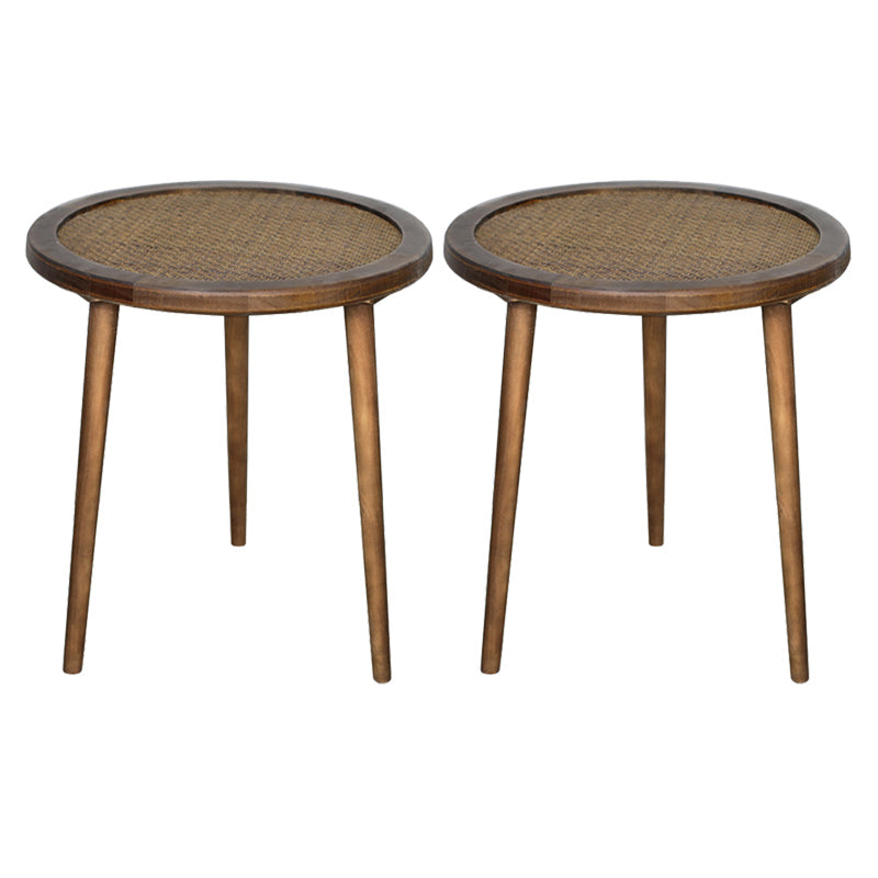 French Rustic Round Rattan Top Side Table 3 Legs Wooden End Table Brown 2 Clearhalo 'Coffee & Accent Tables' 'End & Side Tables' 'end_side_tables' 'furn' 'furn_end_side_tables' 'Furniture' 'Living Room Furniture' 5567619