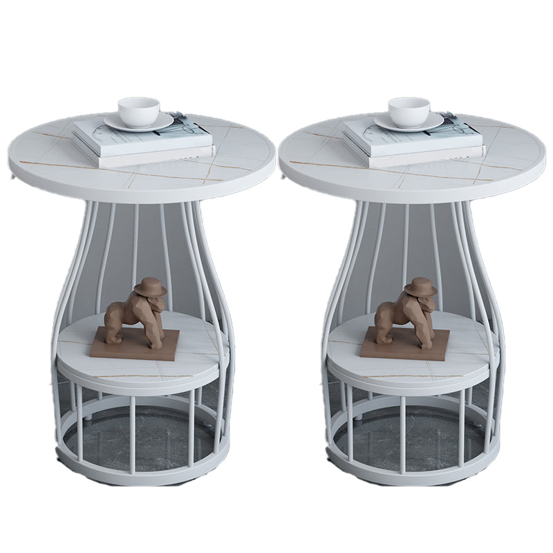 Contemporary Stone Top End Table Dia 19.69" Frame Shelf Included Side Table White White Gold 2 Clearhalo 'Coffee & Accent Tables' 'End & Side Tables' 'end_side_tables' 'furn' 'furn_end_side_tables' 'Furniture' 'Living Room Furniture' 5567733