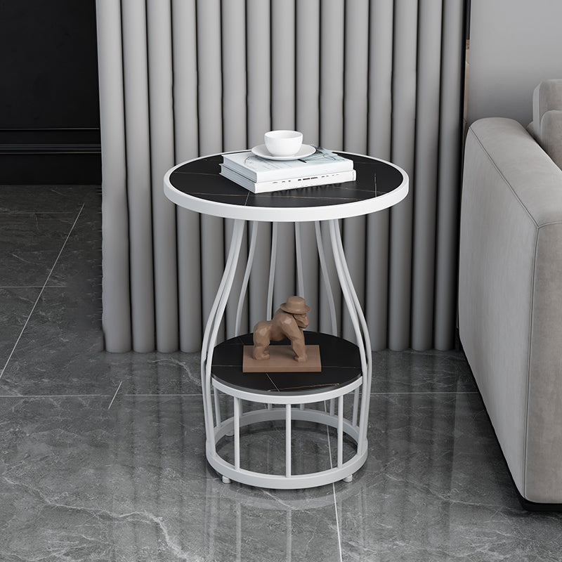 Contemporary Stone Top End Table Dia 19.69" Frame Shelf Included Side Table White Black Gold Clearhalo 'Coffee & Accent Tables' 'End & Side Tables' 'end_side_tables' 'furn' 'furn_end_side_tables' 'Furniture' 'Living Room Furniture' 5567749