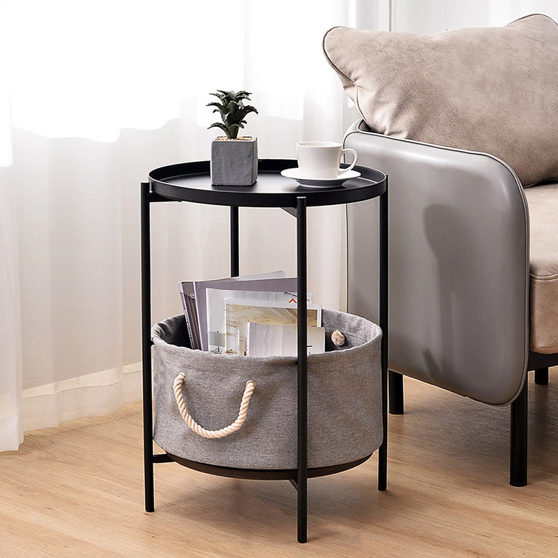 Mid-Century 4 Legs End Table Round Side End Table with Storage