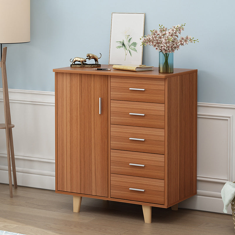 Rechthoek houten accentkast met 5 laden en rechte benen zijkant