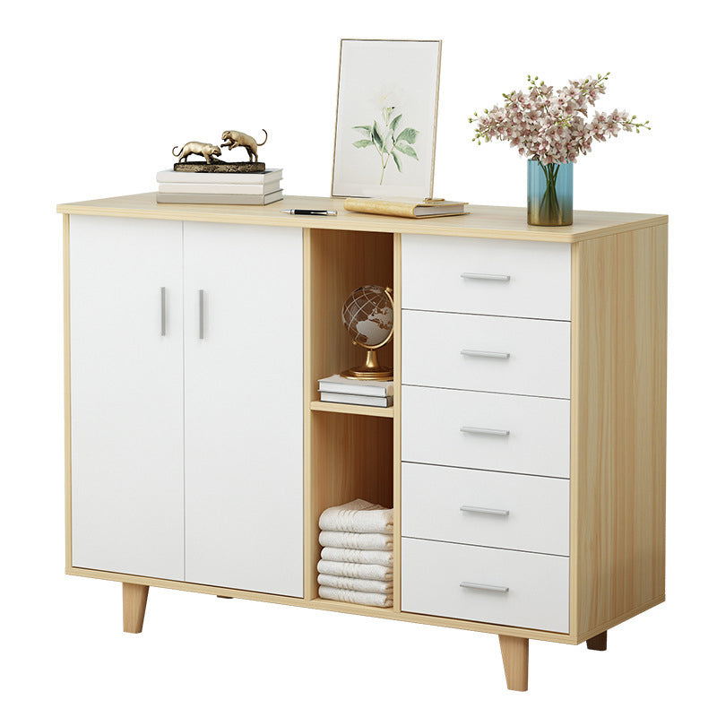 Rechthoek houten accentkast met 5 laden en rechte benen zijkant