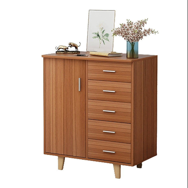 Rechthoek houten accentkast met 5 laden en rechte benen zijkant