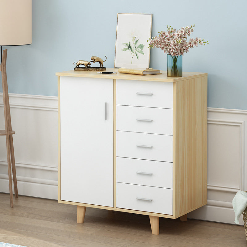 Rechthoek houten accentkast met 5 laden en rechte benen zijkant