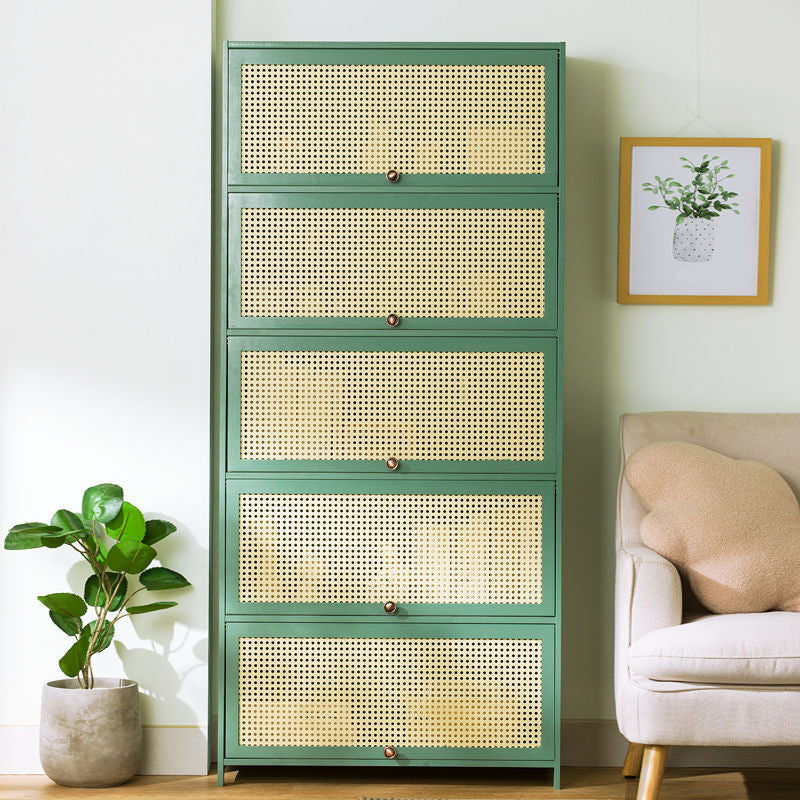 13" Wide Steel 3/4/5 - Door Accent Cabinet, With Rattan, Green 23.6"L x 13"W x 67.7"H Clearhalo 'Cabinets & Chests' 'cabinets_chests' 'furn' 'furn_cabinets_chests' 'Furniture' 'Living Room Furniture' 5567951