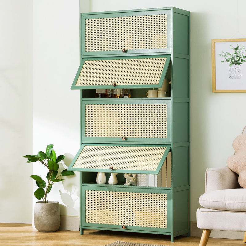 13" Wide Steel 3/4/5 - Door Accent Cabinet, With Rattan, Green 27.6"L x 13"W x 67.7"H Clearhalo 'Cabinets & Chests' 'cabinets_chests' 'furn' 'furn_cabinets_chests' 'Furniture' 'Living Room Furniture' 5567952