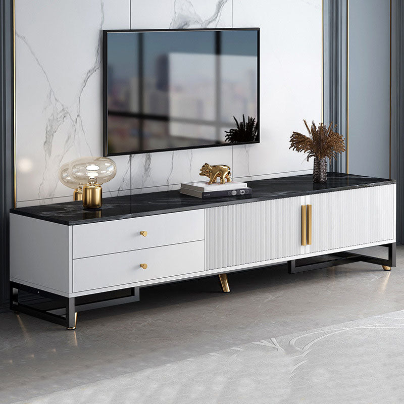 Consola de TV con almacenamiento cerrado, mueble de madera estilo Glam, con cajones y puertas