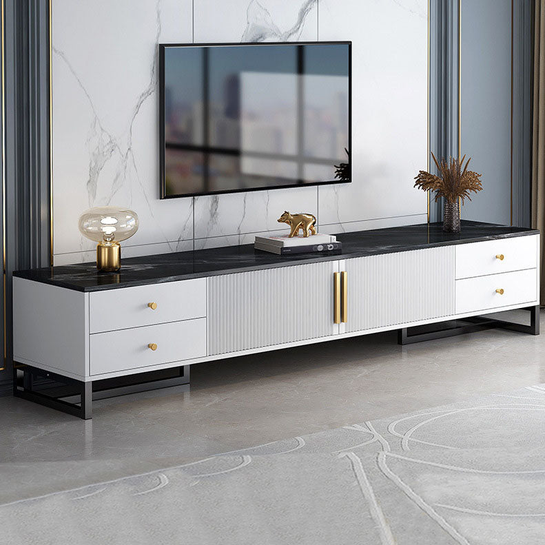 Consola de TV con almacenamiento cerrado, mueble de madera estilo Glam, con cajones y puertas