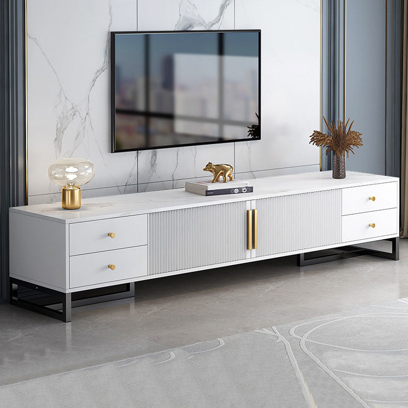 Consola de TV con almacenamiento cerrado, mueble de madera estilo Glam, con cajones y puertas