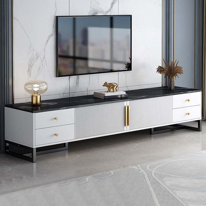Consola de TV con almacenamiento cerrado, mueble de madera estilo Glam, con cajones y puertas