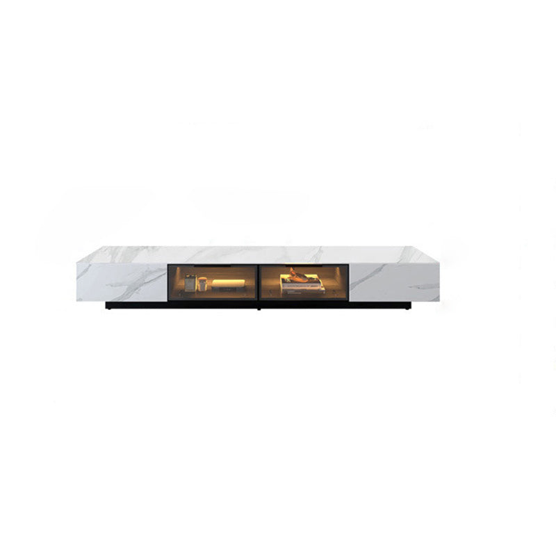 Moderne leistenen tv-standaard, witte tv-console met gesloten opbergruimte en sensorlicht