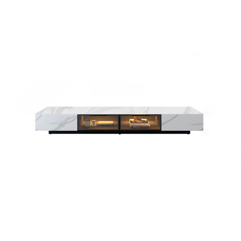 Moderne leistenen tv-standaard, witte tv-console met gesloten opbergruimte en sensorlicht