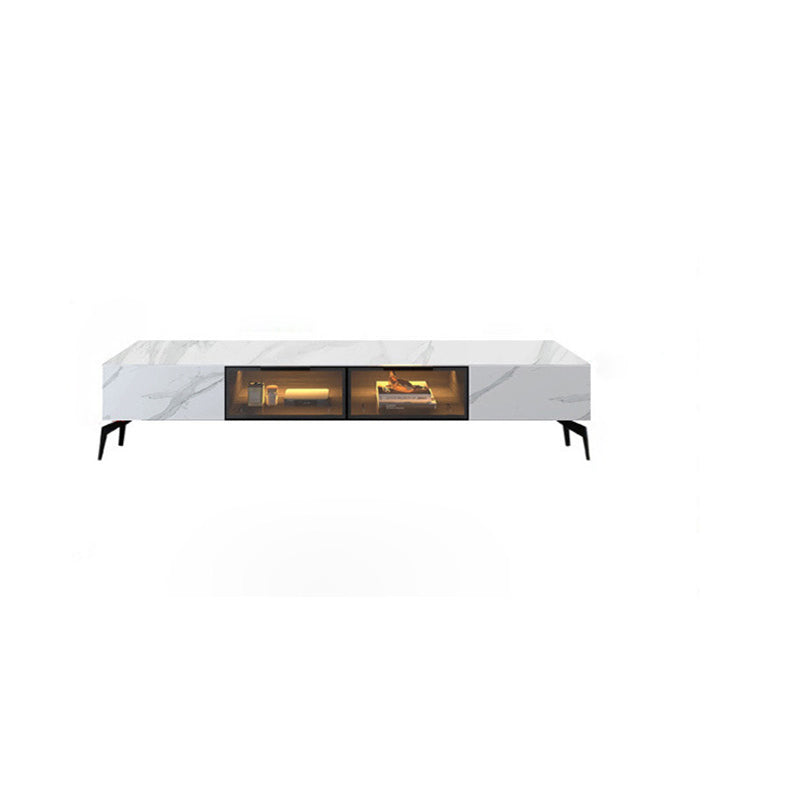 Moderne leistenen tv-standaard, witte tv-console met gesloten opbergruimte en sensorlicht