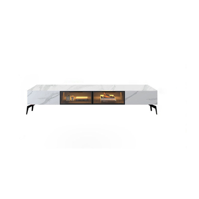 Moderne leistenen tv-standaard, witte tv-console met gesloten opbergruimte en sensorlicht
