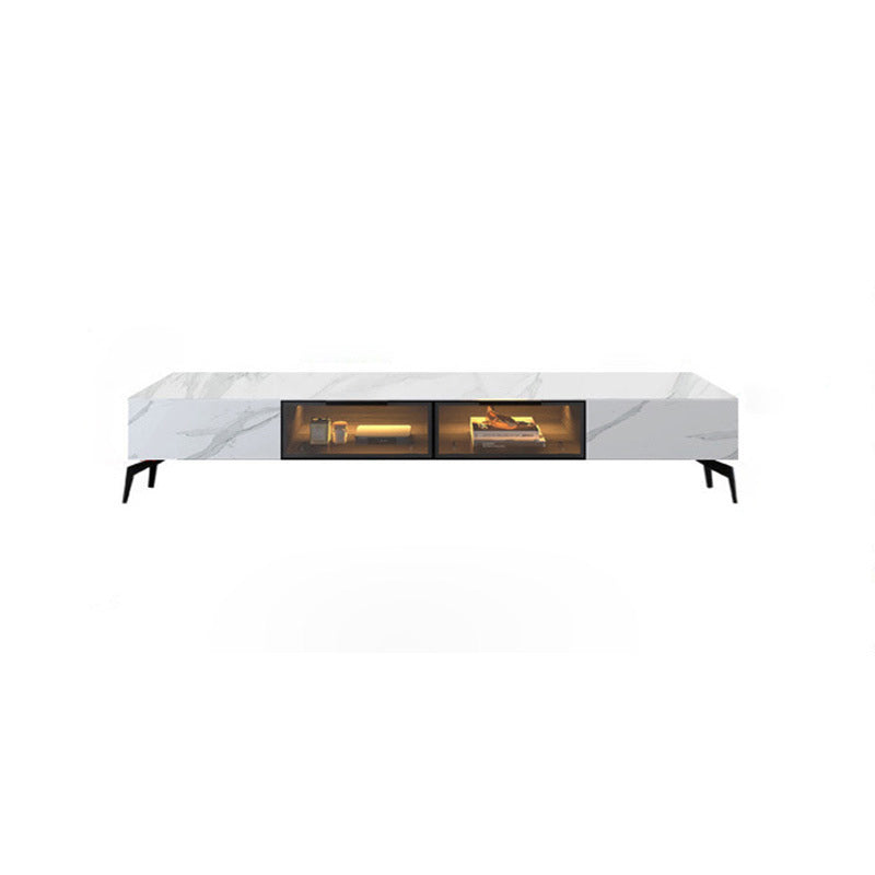 Moderne leistenen tv-standaard, witte tv-console met gesloten opbergruimte en sensorlicht