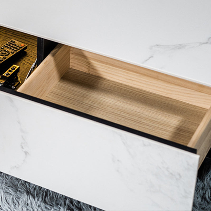 Moderne leistenen tv-standaard, witte tv-console met gesloten opbergruimte en sensorlicht
