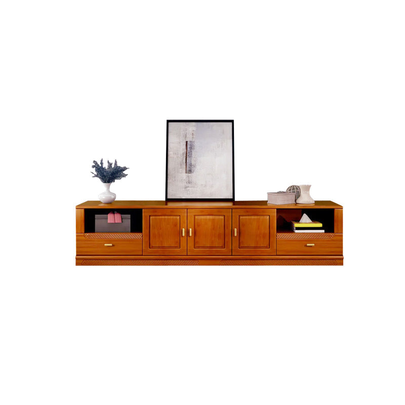 16" / 16.5" D TV Stand Solid Wood TV Console with Drawers and Doors for Living Room 88"L x 16.5"W x 24"H Red Brown Clearhalo 'furn' 'furn_tv_stands_entertainment_centers' 'Furniture' 'Living Room Furniture' 'TV Stands & Entertainment Centers' 'TV Stands & Media Storage Furniture' 'tv_stands_entertainment_centers' 5568377