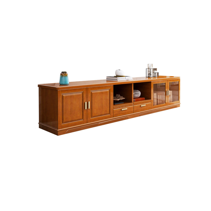 16" / 16.5" D TV Stand Solid Wood TV Console with Drawers and Doors for Living Room 95.7"L x 16.5"W x 23.6"H Red Brown Clearhalo 'furn' 'furn_tv_stands_entertainment_centers' 'Furniture' 'Living Room Furniture' 'TV Stands & Entertainment Centers' 'TV Stands & Media Storage Furniture' 'tv_stands_entertainment_centers' 5568382