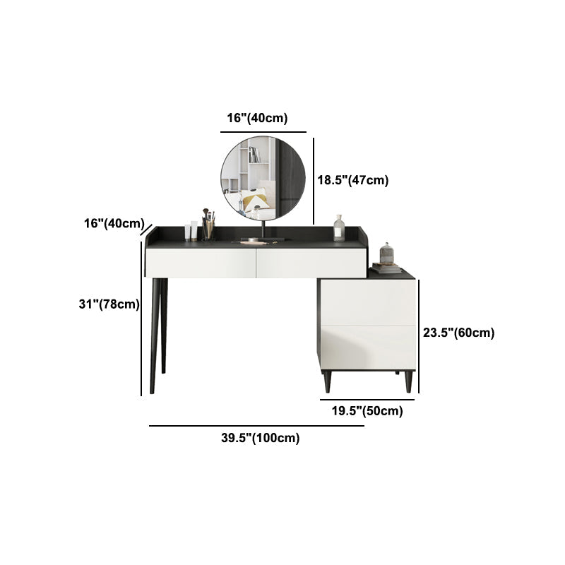 Contemporary White Makeup Table With Drawers 15.74 W x 30.70" H for Bedroom
