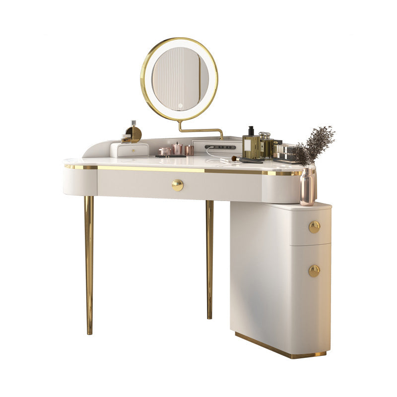 Glam Style Rock Slab Vanity with 3 Drawers White/pink Metal Base Makeup Vanity & Mirror White Clearhalo 'Bedroom Furniture' 'furn' 'furn_makeup_vanities' 'Furniture' 'Makeup Vanities' 'makeup_vanities' 5568602
