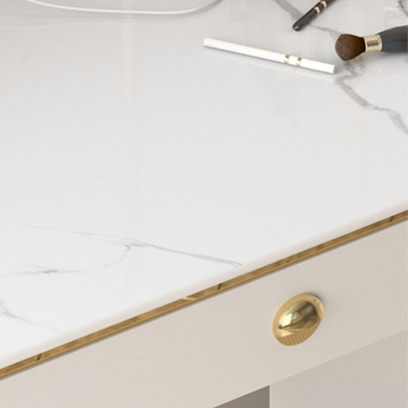 Glam Style Rock Slab Vanity with 3 Drawers White/pink Metal Base Clearhalo 'Bedroom Furniture' 'furn' 'furn_makeup_vanities' 'Furniture' 'Makeup Vanities' 'makeup_vanities' 5568605