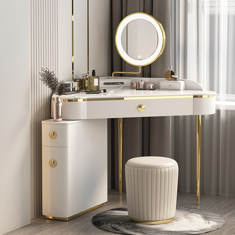 Glam Style Rock Slab Vanity with 3 Drawers White/pink Metal Base Clearhalo 'Bedroom Furniture' 'furn' 'furn_makeup_vanities' 'Furniture' 'Makeup Vanities' 'makeup_vanities' 5568610
