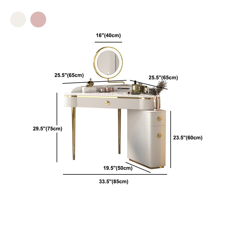 Glam Style Rock Slab Vanity with 3 Drawers White/pink Metal Base Clearhalo 'Bedroom Furniture' 'furn' 'furn_makeup_vanities' 'Furniture' 'Makeup Vanities' 'makeup_vanities' 5568611