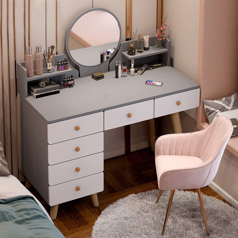 Künstliche Holzarbeitsplatte Weiß/grau 4 -Beine Kommode mit 6 Schubladen