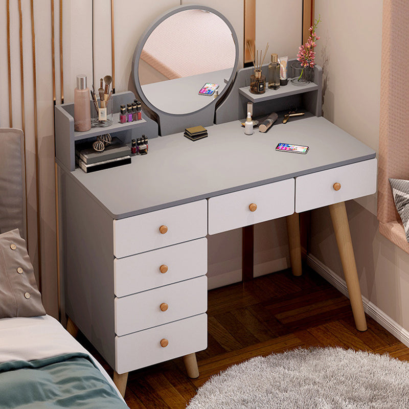 Künstliche Holzarbeitsplatte Weiß/grau 4 -Beine Kommode mit 6 Schubladen