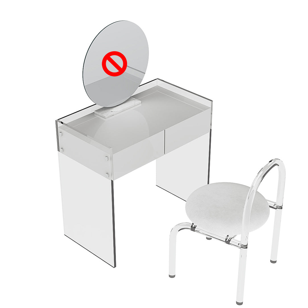 Glam Style Acrylic White Slate Table Top Transparent Base with 2 Drawer Dresser