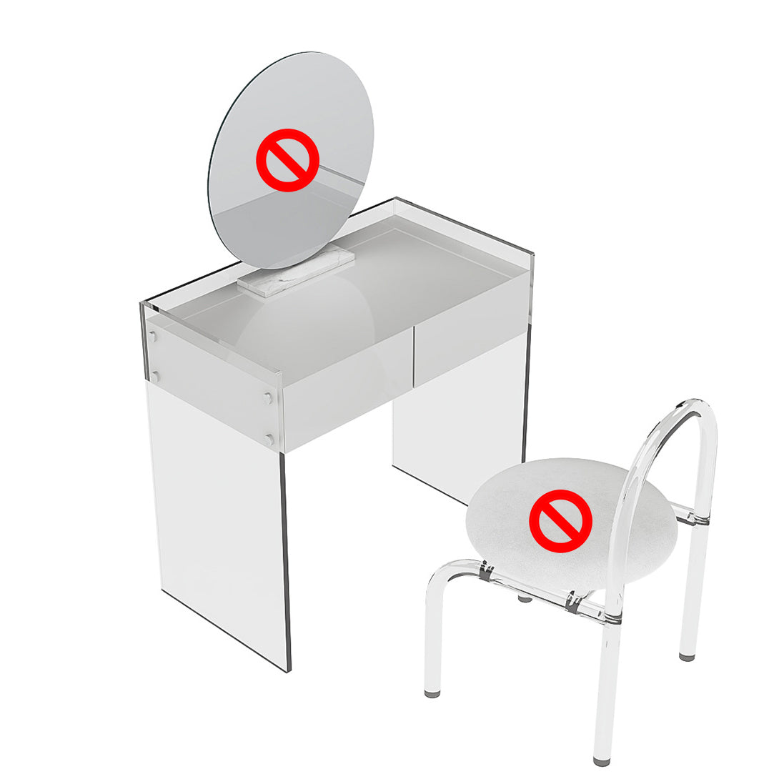 Glam Style Acrylic White Slate Table Top Transparent Base with 2 Drawer Dresser