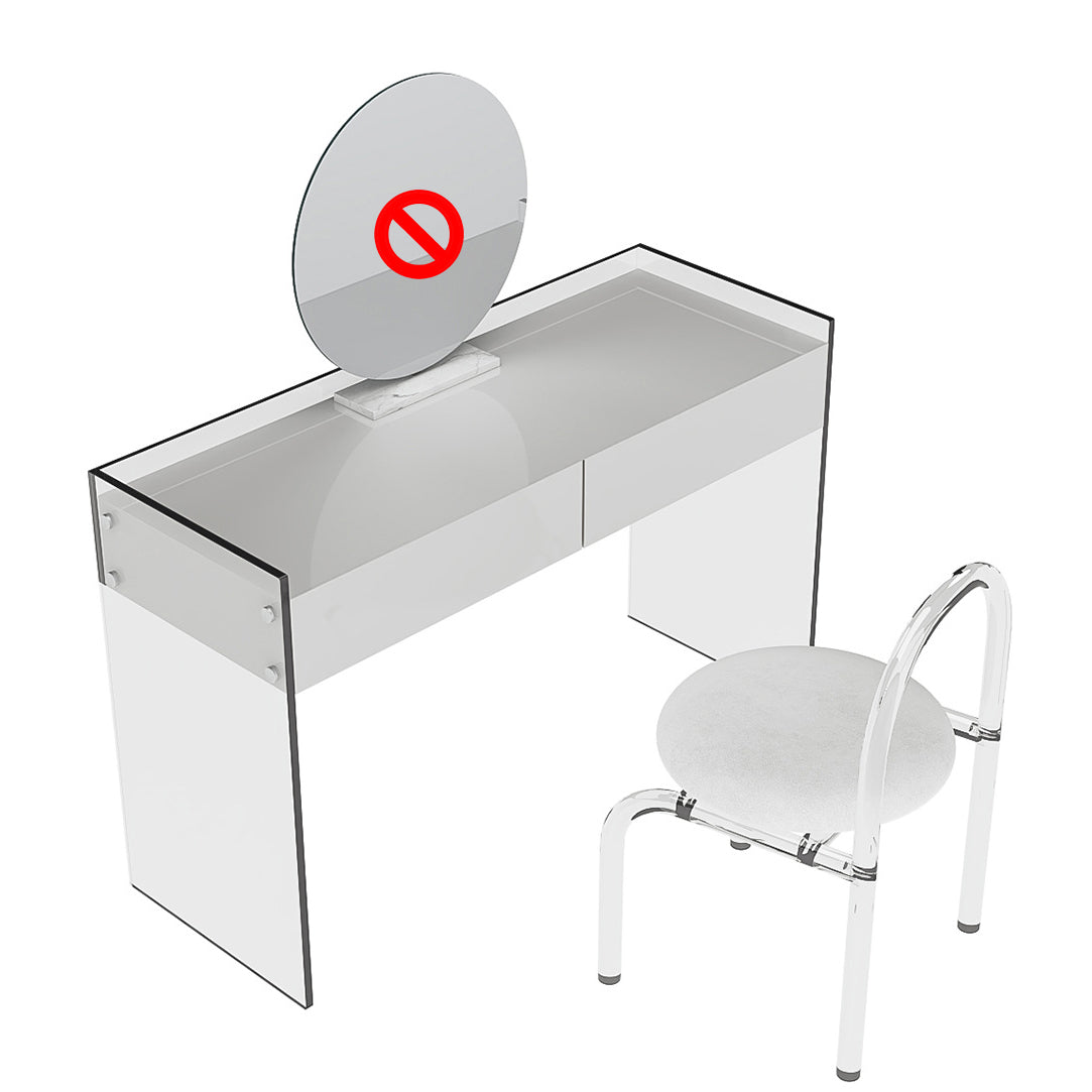 Glam Style Acrylic White Slate Table Top Transparent Base with 2 Drawer Dresser