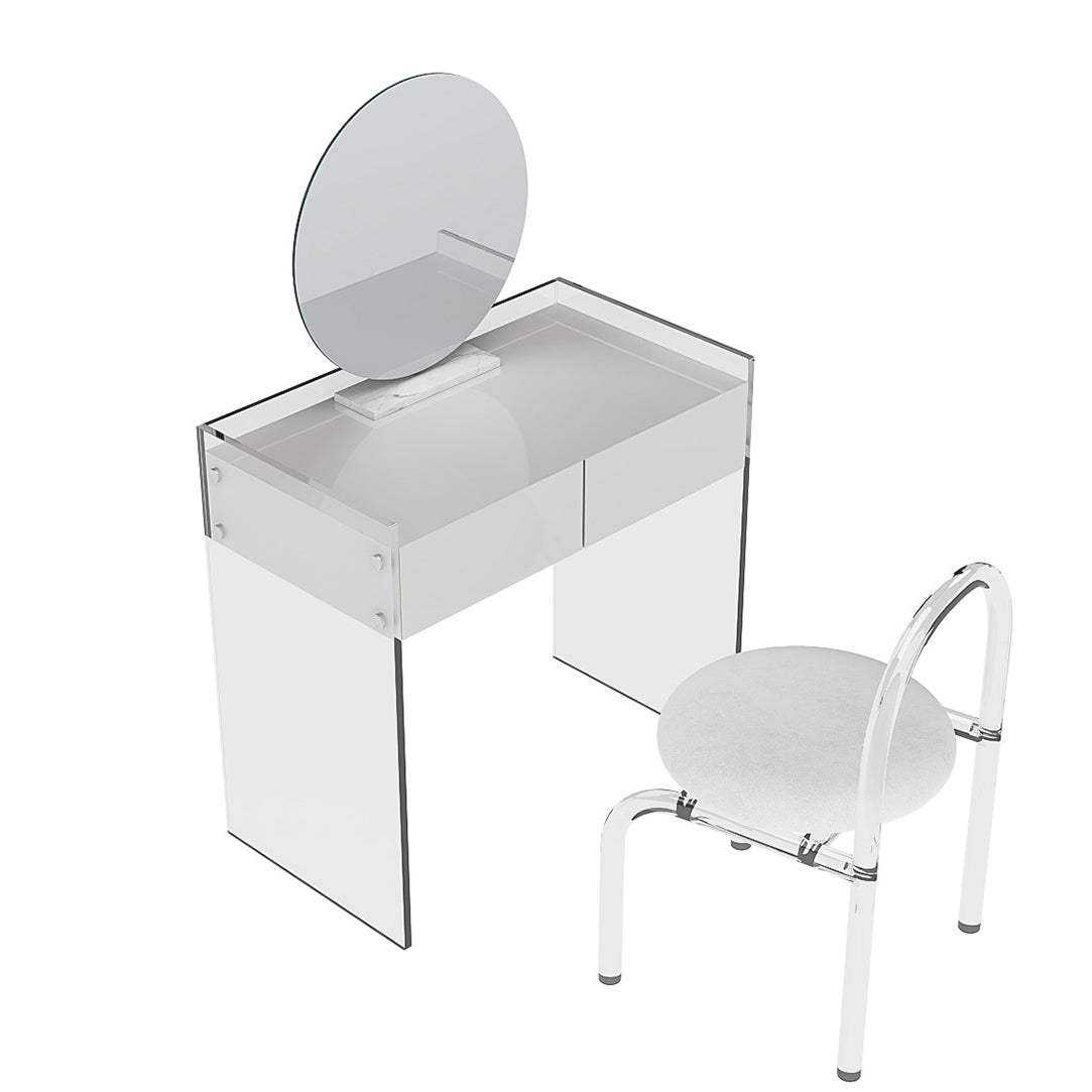 Glam Style Acrylic White Slate Table Top Transparent Base with 2 Drawer Dresser