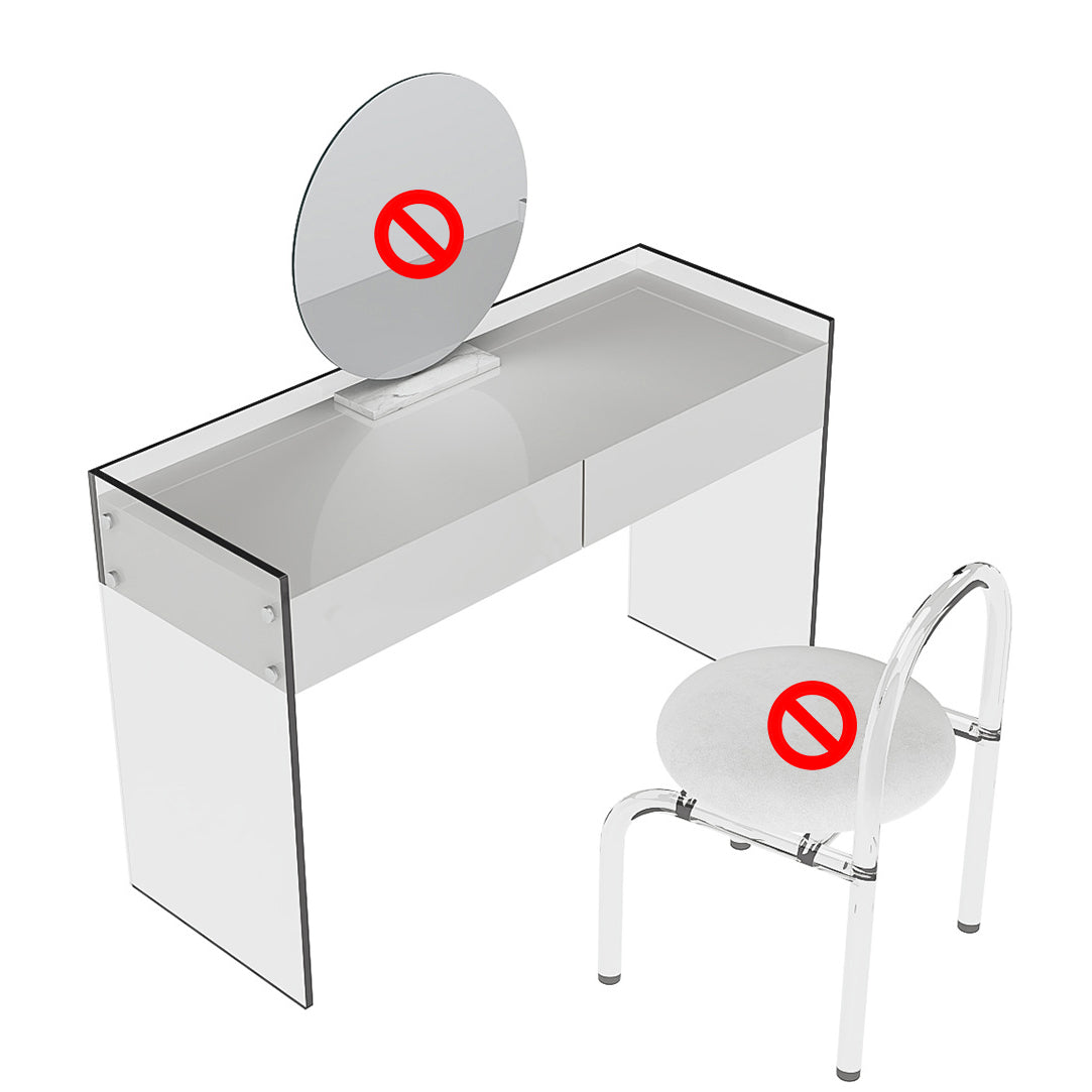 Glam Style Acrylic White Slate Table Top Transparent Base with 2 Drawer Dresser